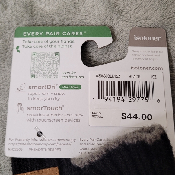 Isotoner Womans Lightweight SmartDri SmarTouch Screen Cold Weather Gloves Black - Picture 8 of 8